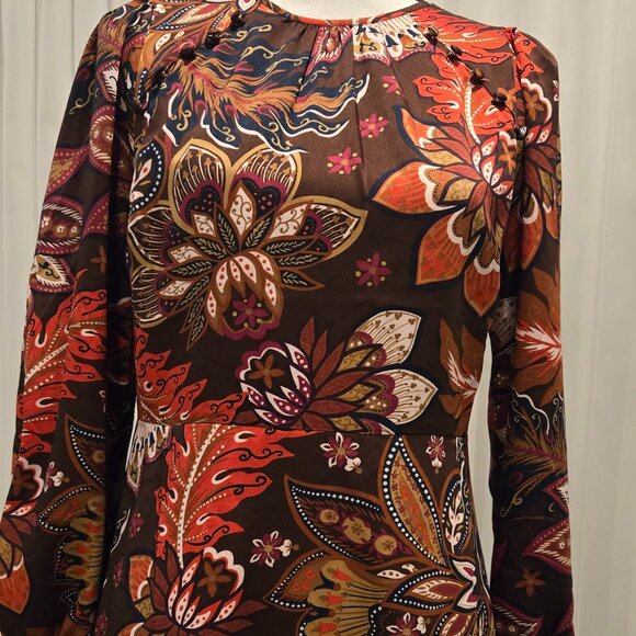 LOFT FESTIVE HOLIDAY MINI drop waist Floral Long Sleeve Dress 6P, fits 6-8 reg - Picture 3 of 6